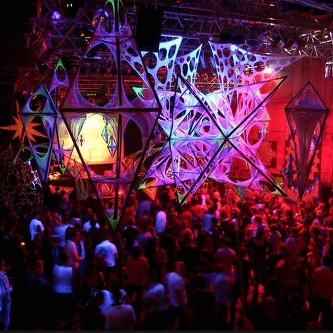 Underground techno party atmosphere